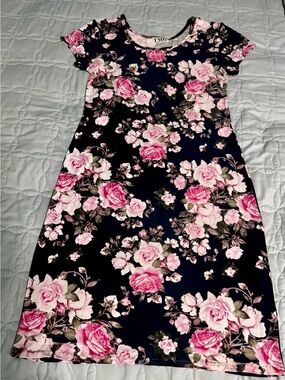 TMG Tinseltown Floral Dress in Navy & Pink Sz L/XL stretch
